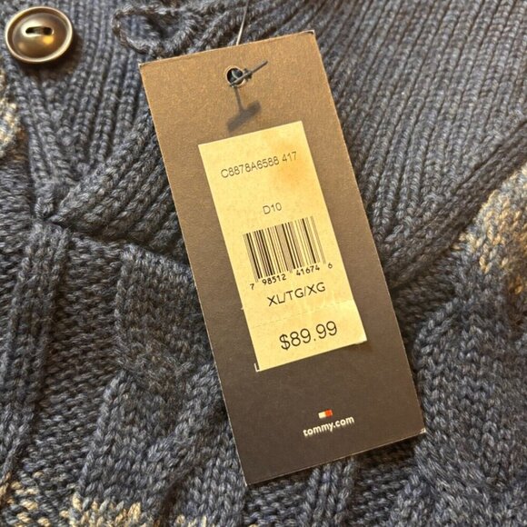 Tommy Hilfiger Chunky Knit Sweater Mens XL Navy Mock Neck Fisherman Pullover Y2K - Picture 2 of 5